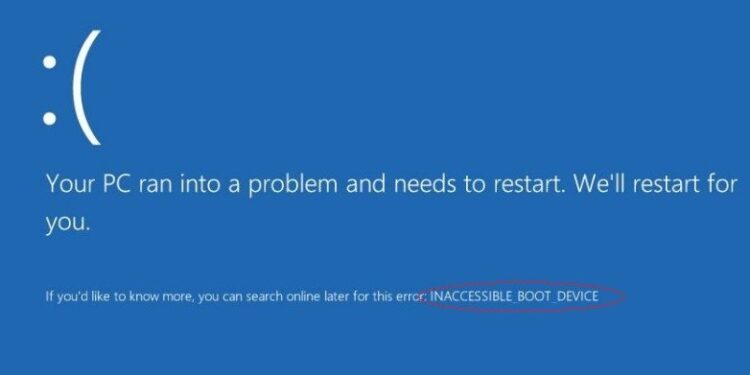 Inaccessible Boot Device issue