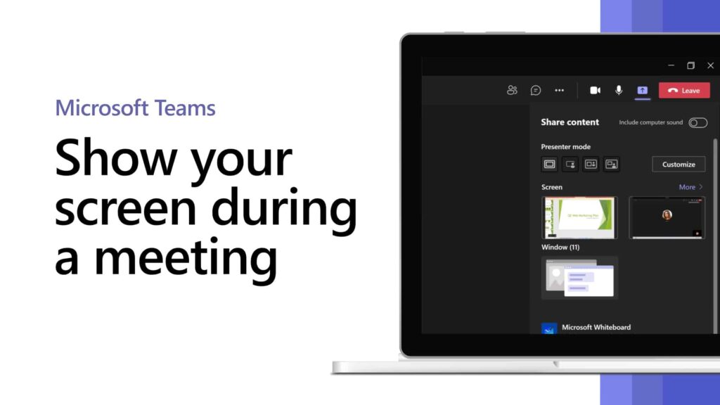 share a screen in the Microsoft Teams